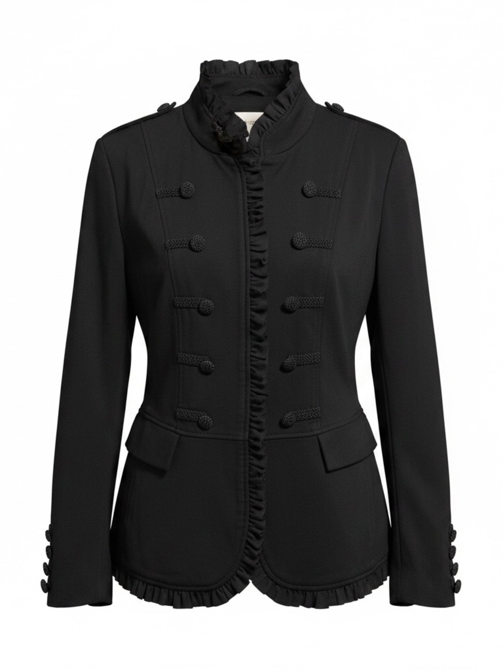 Chico's Black Ruffled Military-Style Blazer